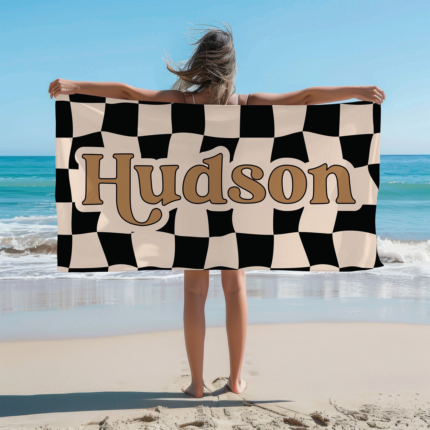 Retro Checkered Beach Towel