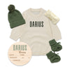 Romper, Booties, Hat or Bow and birth stat sign: Ideal Model - Newborn to 2 months
