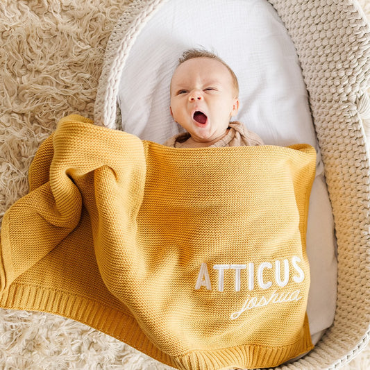 Atticus Joshua Baby Name Knit Blanket