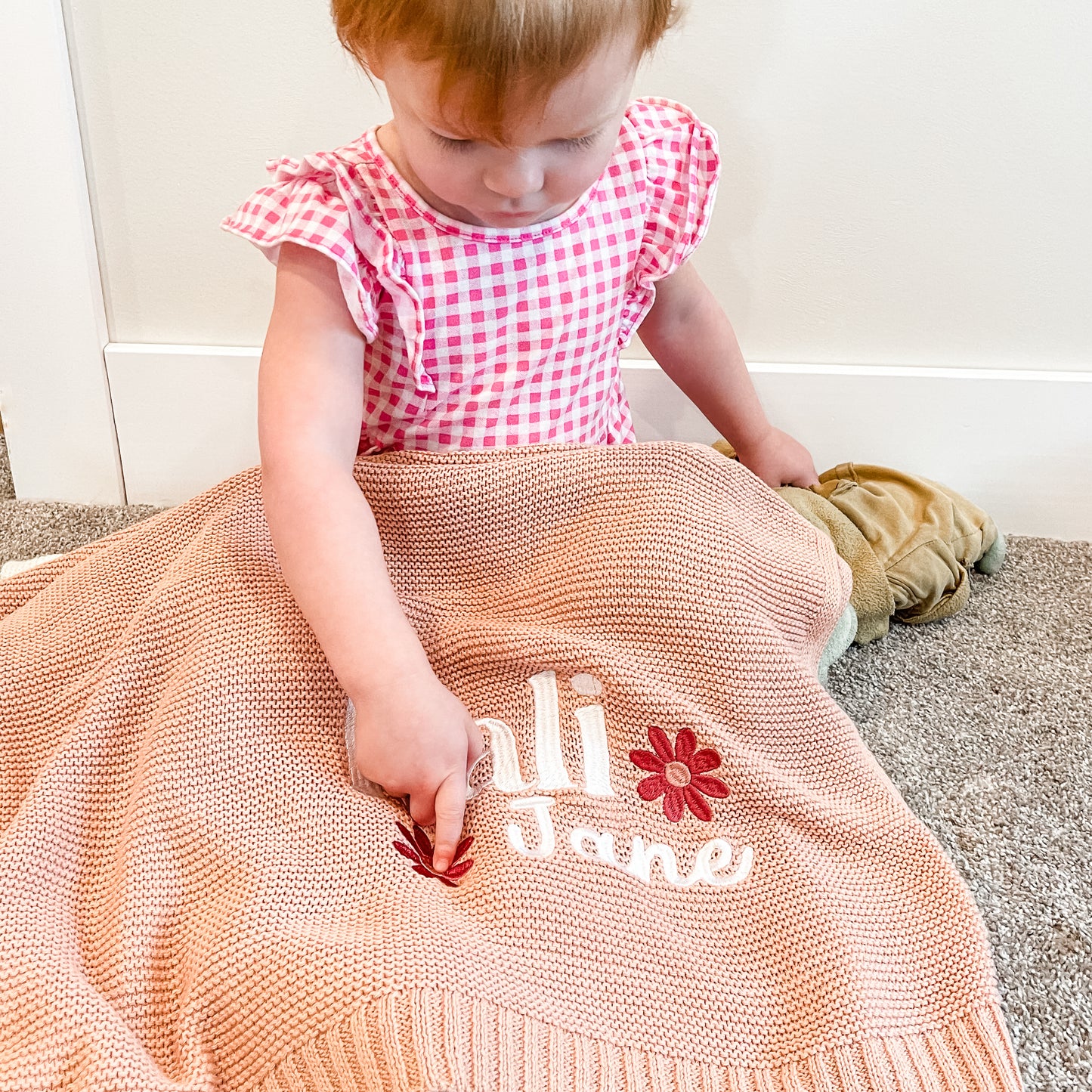 Dusty Pink Kali Jane Baby Name Knit Blanket