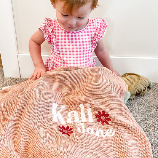 Dusty Pink Kali Jane Baby Name Knit Blanket