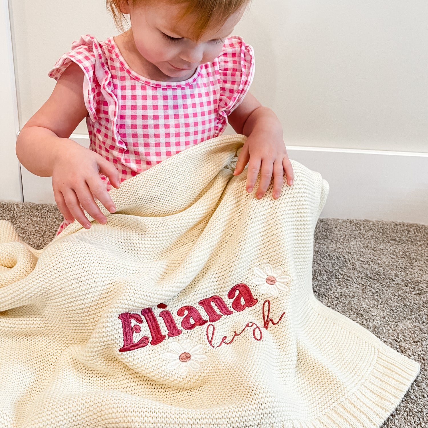 Cream Daisy Custom Name Blankets Swaddle and Nest