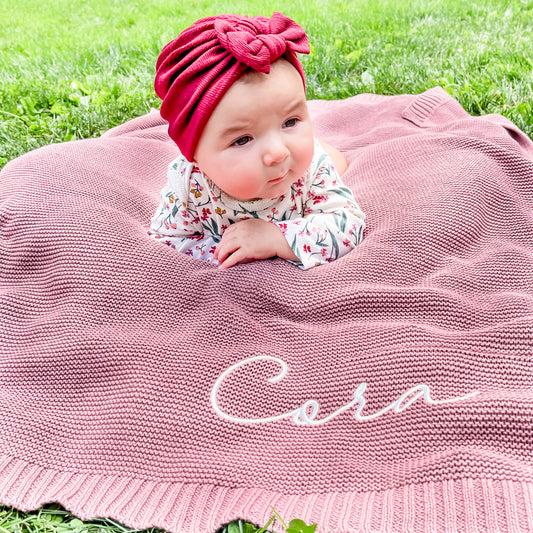 Cora Embroidered Knitted Blanket