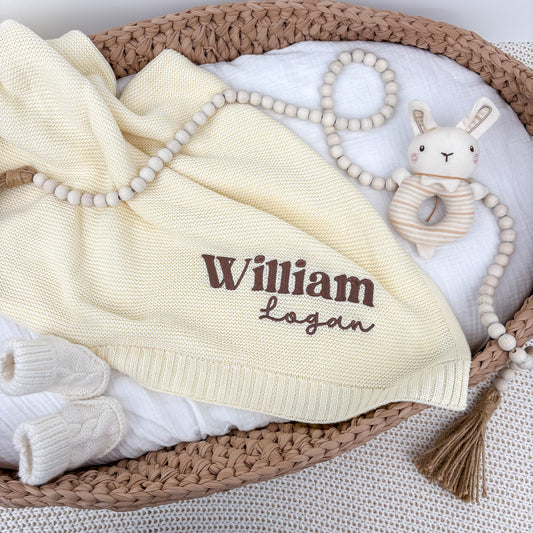 William Embroidered Knitted Blanket