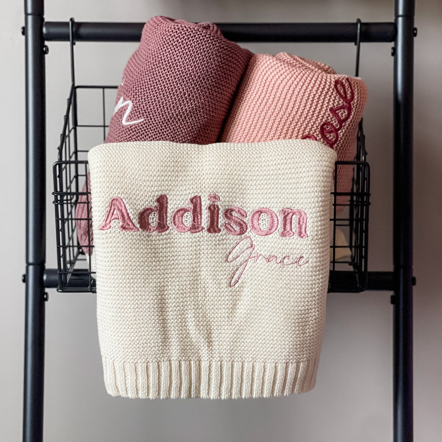 Addison Grace Baby Name Knit Blanket