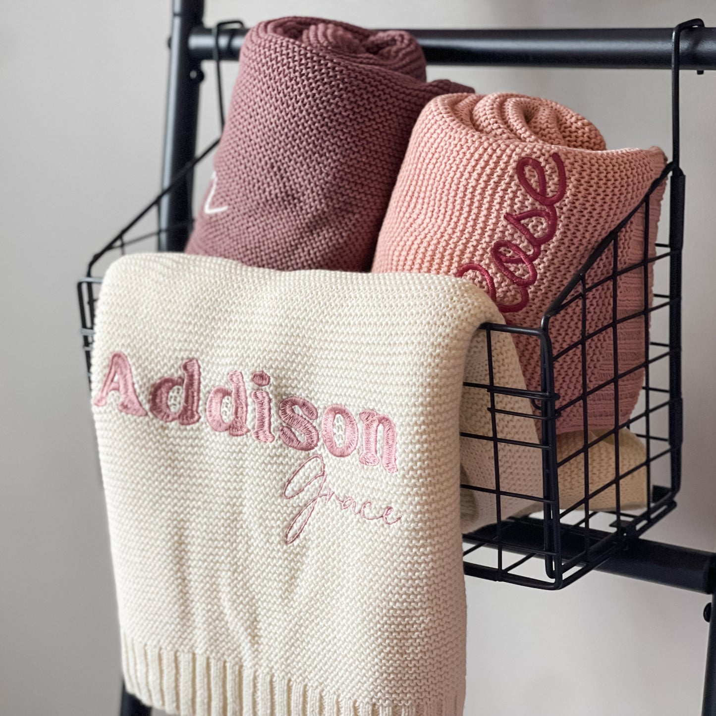 Addison Grace Baby Name Knit Blanket