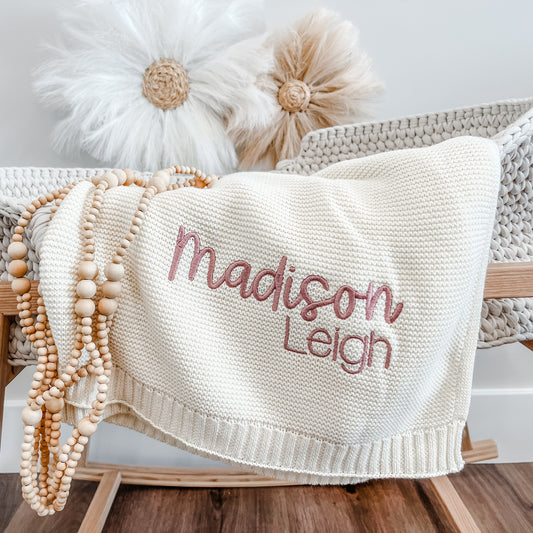 Madison Embroidered Knitted Blanket