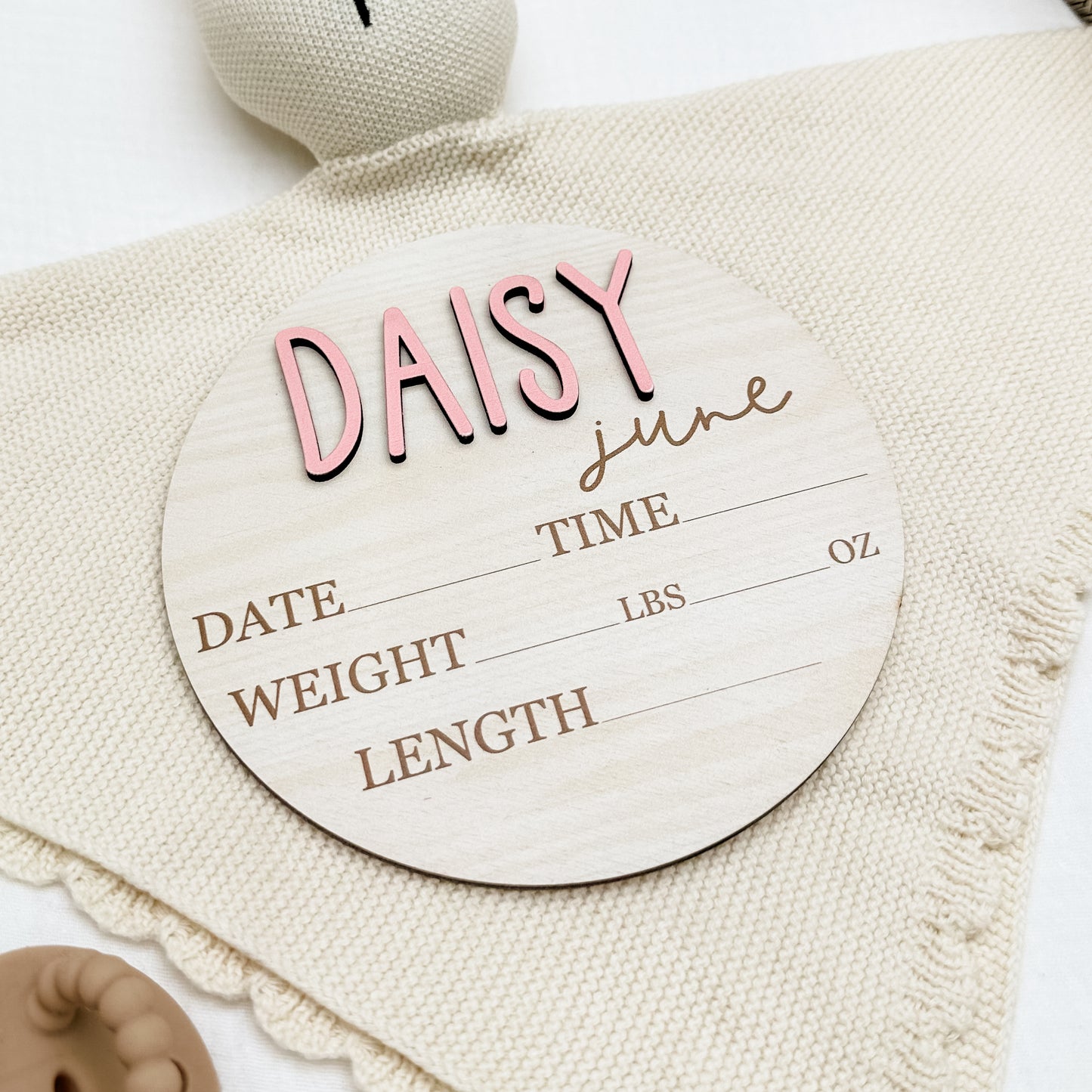 Daisy June - 3D Personalized Birth Stat and Name Announcement