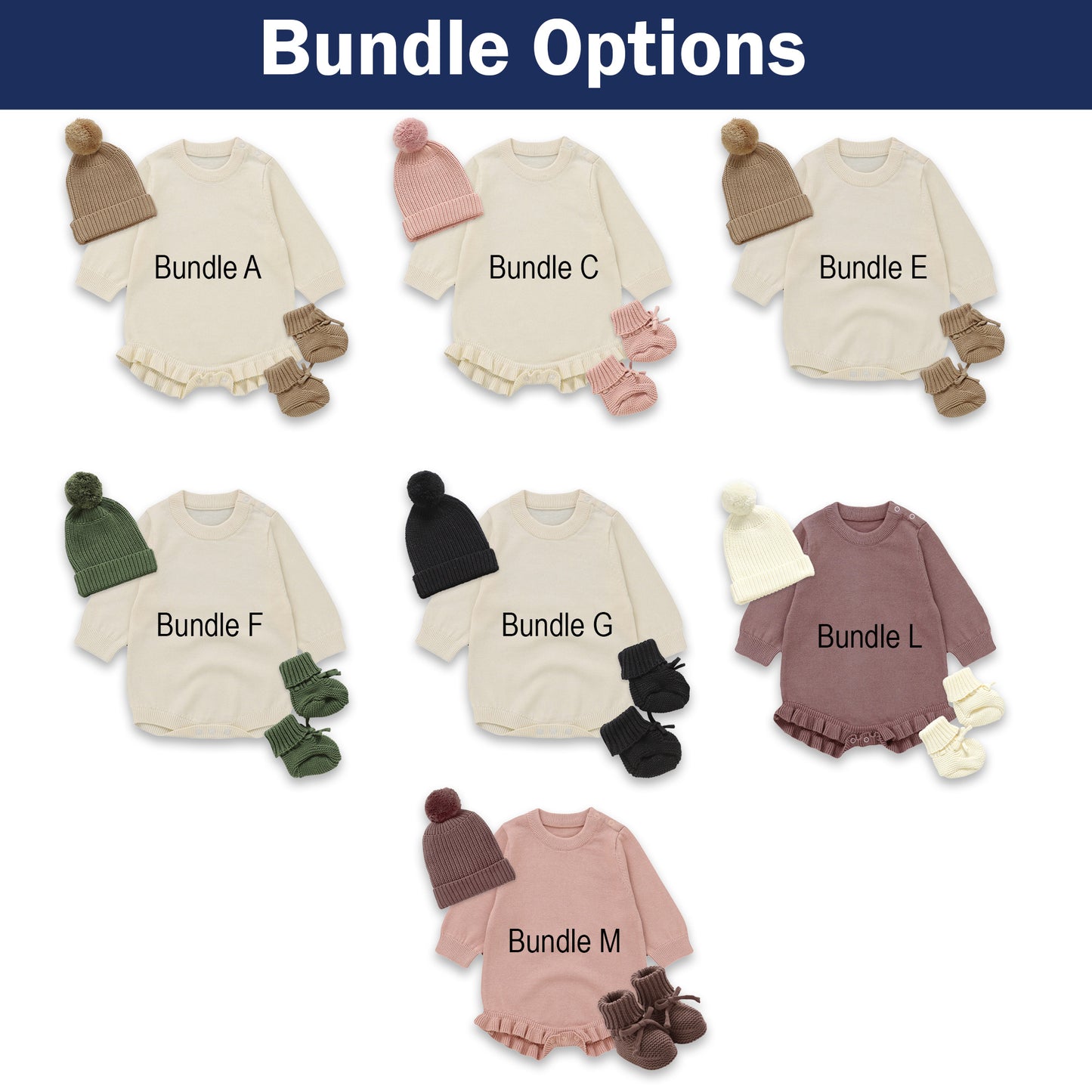 Romper, Booties, Hat or Bow, knitted blanket: Ideal Model - Newborn to 2 months